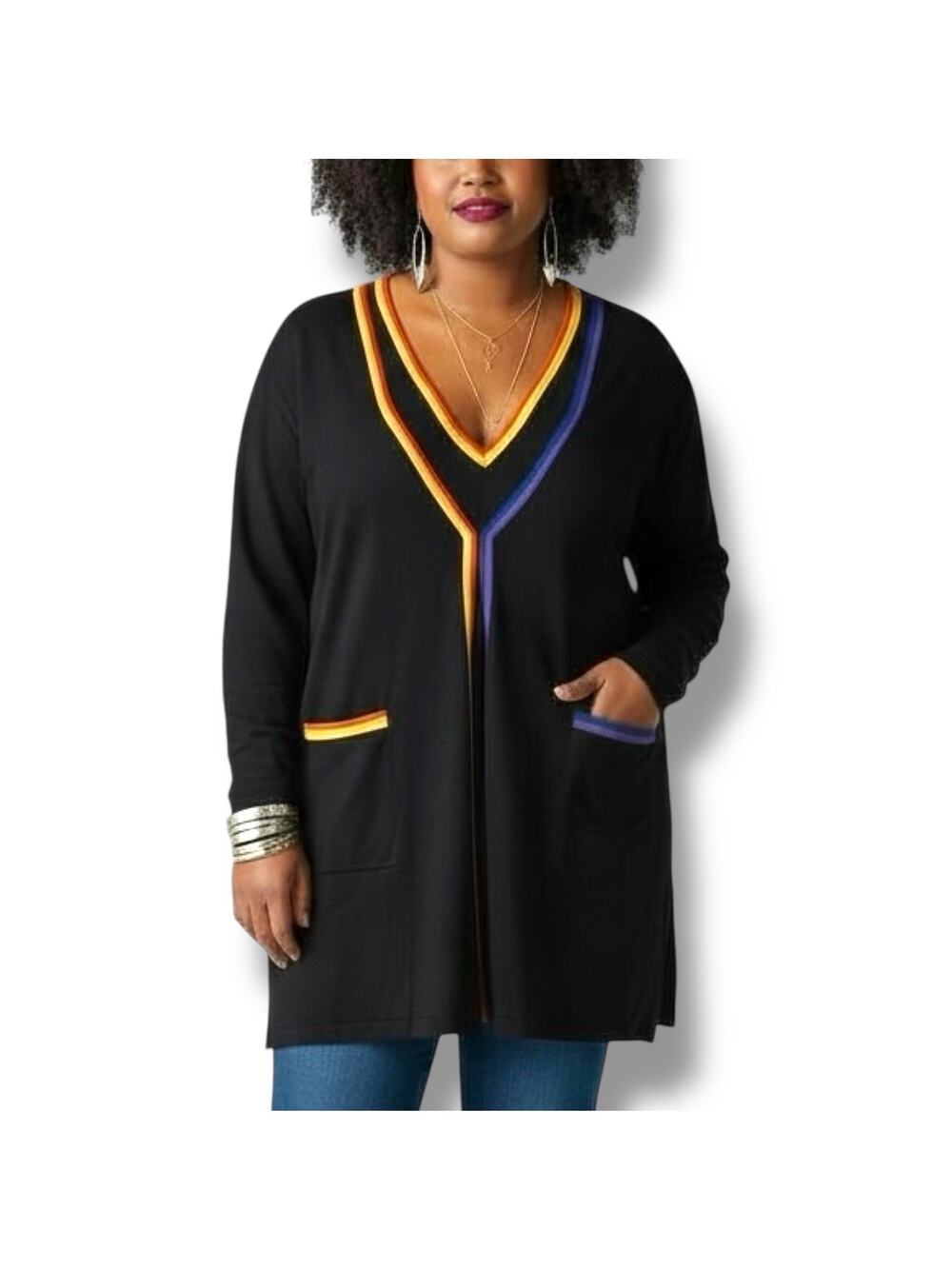 NWT Marina Rinaldi Size 2X Black Color Block Striped Sweater Set Max Mara $975